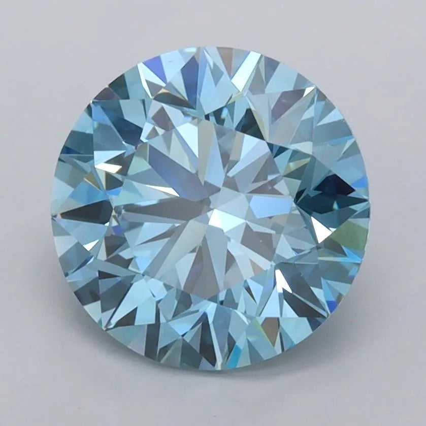 2.45ct Round Lab Grown Diamond (Colour Fancy Vivid Blue, Clarity VVS2, Cut ID, IGI Certified)